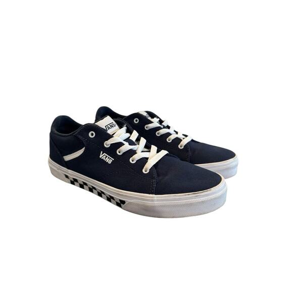 VANS Shoes - Vans Boys Youth Size 6 Navy Blue Canvas Skate Shoes Checkerboard Stripe Lace Up